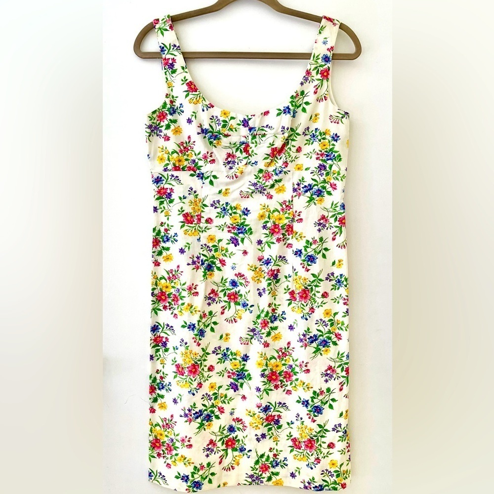 Vintage Dress Y2K Mini White Bright Floral Sleeveless Pleated Bust Sundress 4/S - Picture 2 of 7